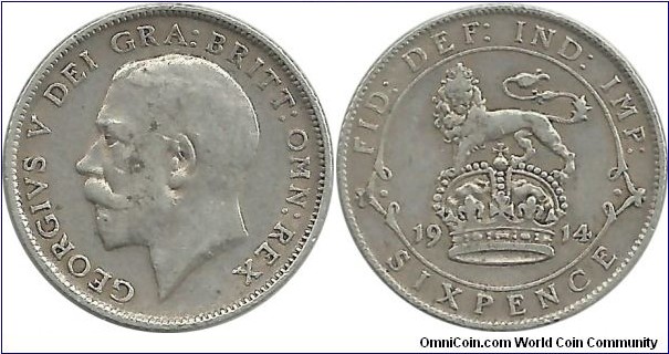 G.Britain 6 Pence 1914 (2.83 g / .925 Ag)