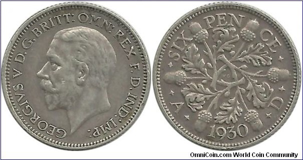 G.Britain 6 Pence 1930  (2.83 g / .500 Ag)