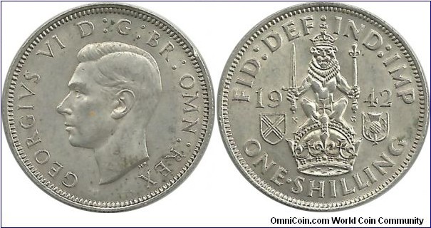 GreatBritain 1 Shilling 1942-scotish (5.66 g / .500 Ag)