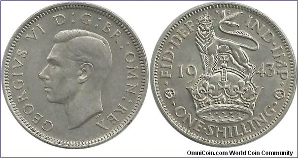 GreatBritain 1 Shilling 1943-english (5.66 g / .500 Ag)