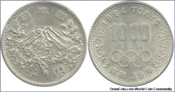 Japan 1000 Yen Showa-39 (1964) Summer Olympic Games-TOKYO (20.00 g / .925 Ag)