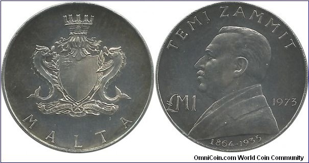 Malta 1 Malta Pound 1973-Temi Zammit (10.00 g / .987 Ag)