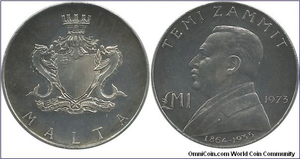 Malta 1 Malta Pound 1973-Temi Zammit (10.00 g / .987 Ag)