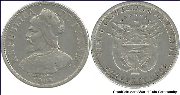 Panama 5 Centesimos 1904 (2.50 g / .900 Ag)