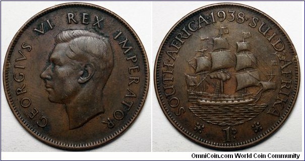 South Africa, 1938 1 Penny, KM#25.