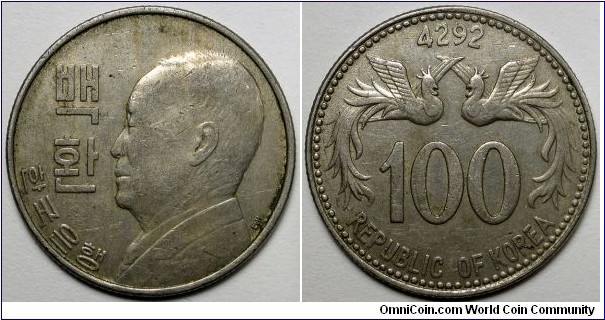 South Korea, 1959 100 Hwan, KM#3.