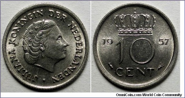 Netherlands, 1957 10 Cents, KM#182.