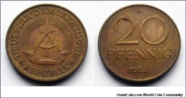German Democratic Republic (East Germany) 20 pfennig.
1984