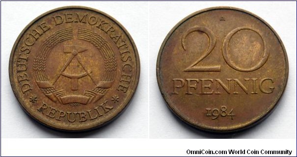 German Democratic Republic (East Germany) 20 pfennig.
1984