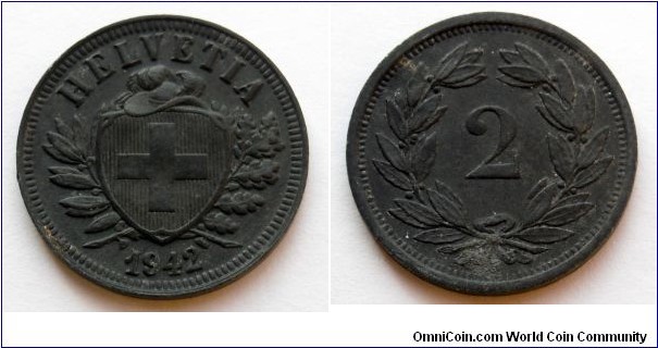 Switzerland 2 rappen
1942 (B) Zinc