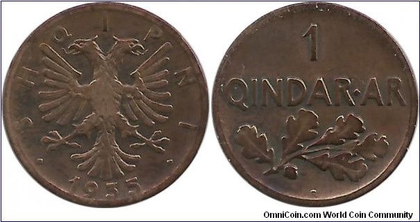 Albania-Kingdom 1 Qindar Ar 1935R