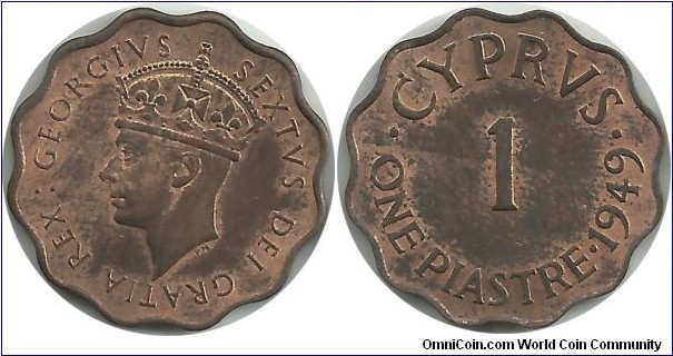 Cyprus-British 1 Piastre 1949