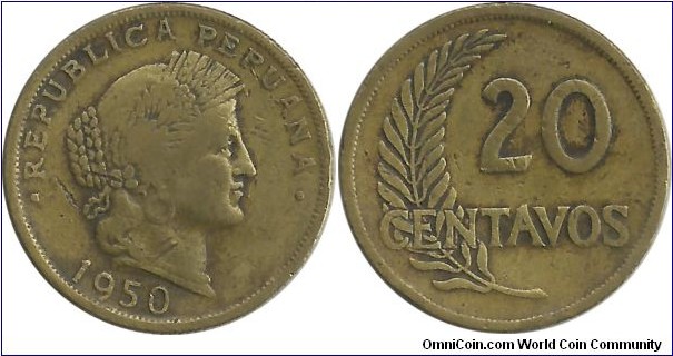 Peru 20 Centavos 1950