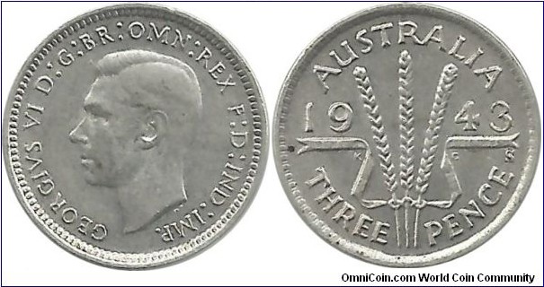 Australia 3 Pence 1943S (1.41 g / .925 Ag)