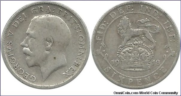 G.Britain 6 Pence 1918 (2.83 g / .925 Ag)