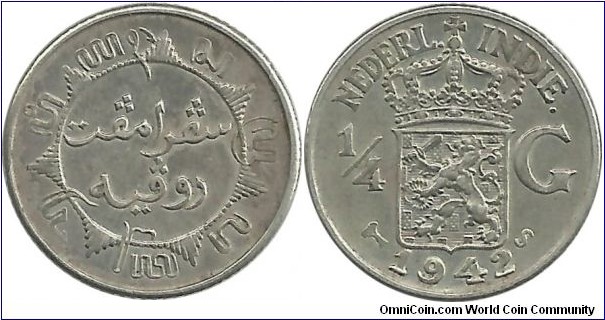 Nederlandsch Indie ¼ Gulden 1942S (3.18 g / .720 Ag)