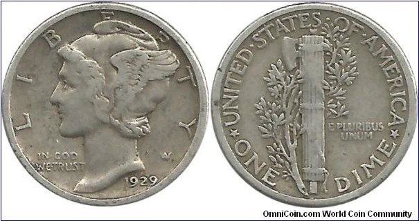 USA 10 Cents 1929 (2.50 g / .900 Ag)