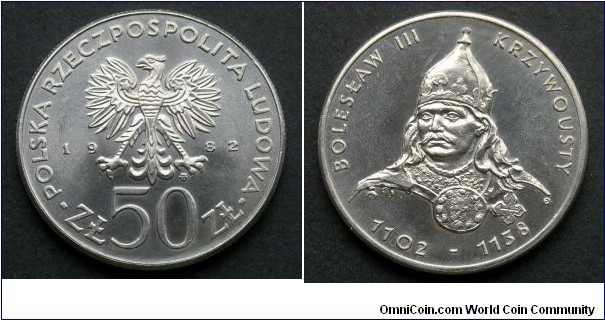 Poland 50 złotych.
1982, Duke Bolesław III Krzywousty (Bolesław III Wrymouth) Reign 1102-1138.