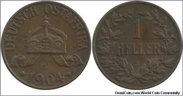 DOAfrika 1 Heller 1904J (mintmark J = Hamburg, Germany)