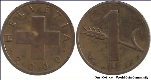 Switzerland 1 Rappen 2000B