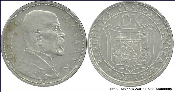Ceskoslovenska 10 KorunCS ND(1928) - 10th Anniversary of Republic (10.00 g / .700 Ag)