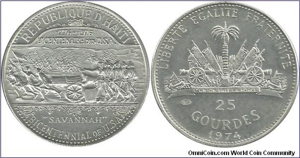 Haiti 25 Gourdes 1974 - USA Bicentenial Serie (8.38 g / .925 Ag)