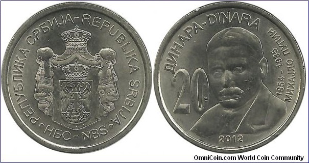 Serbia-Republic 20 Dinara 2012-Mihaylo Pupin
