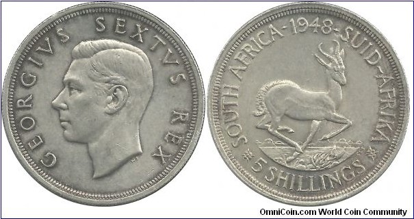 SouthAfrica-British 5 Shillings 1948 (28.28 g / .800 Ag)