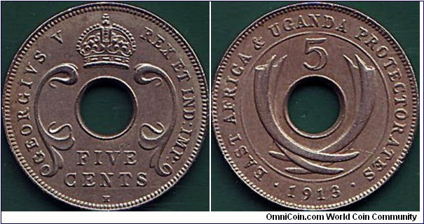 East Africa & Uganda Protectorates 1913 H 5 Cents.