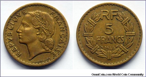 5 francs. 1946, Struck for Colonial use in Africa.