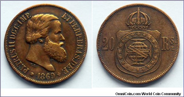 Brazil 20 reis.
1869, Pedro II Emperor of Brazil.
