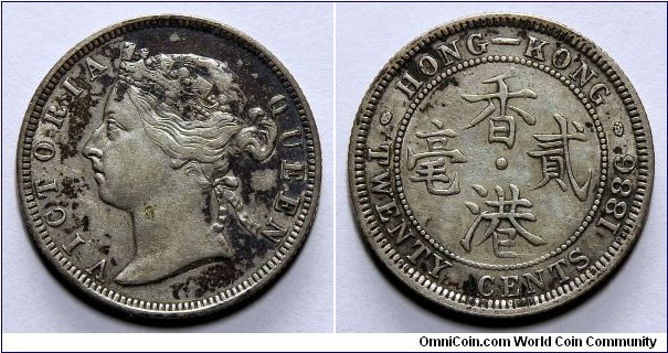 British colony, Hong Kong, Queen Victoria, 20 Cents, 1886. 