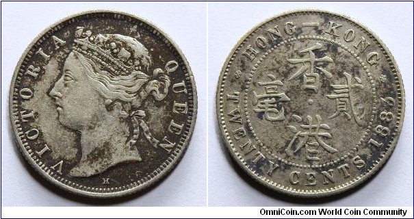British colony, Hong Kong, Queen Victoria, 20 Cents, 1883H. Heaton mint.