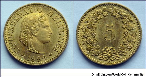 Switzerland 5 rappen.
1996 (B)