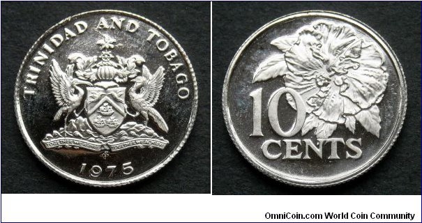 Trinidad and Tobago 10 cents. 1975, Proof from Franklin Mint.