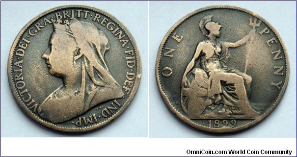 1 penny.
1899, Queen Victoria
