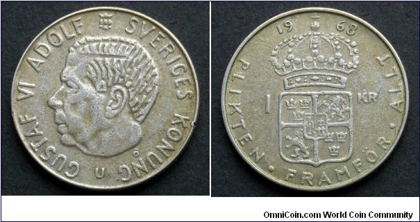 Sweden 1 krona.
1968, Ag 400.