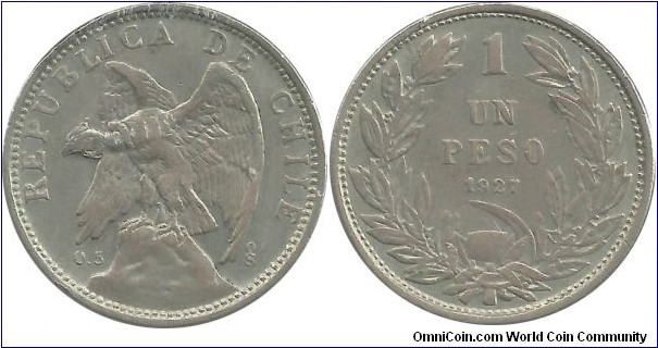 Chile 1 Peso 1927 (9.00 g/.500 Ag)