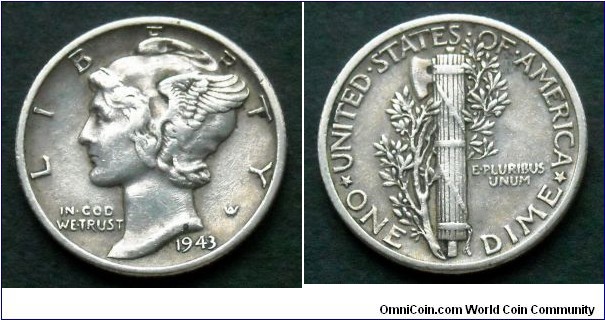 1943 Mercury dime.
Ag 900.