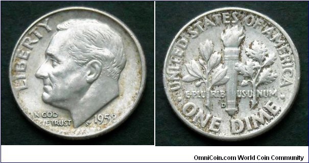 1958 D Roosevelt dime.
Ag 900.