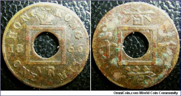 Hong Kong 1866 1 mil. Poor condition. Wiehgt: 0.94g