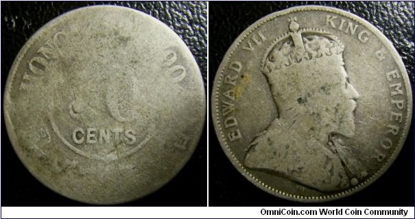 Hong Kong 1904 50 cents. Heavily worn. Weight: 12.90g. 