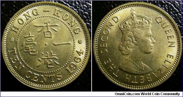 Hong Kong 1964 10 cents. Weight: 4.40g