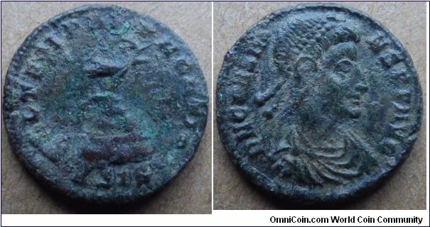 Constantius II. AE. DN CONSTAN-TIVS PF AVG, pearl diademed, draped, cuirassed bust right, FEL TEMP REPARATIO, radiate phoenix standing right on rocky mound. Mintmark SIS=Siscia