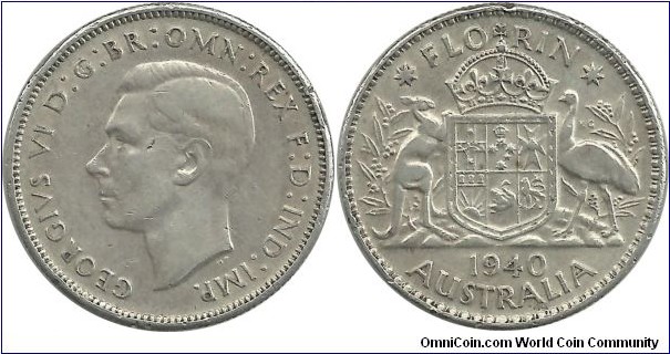 Australia 1 Florin 1940(m) (11.31g / .925 Ag)