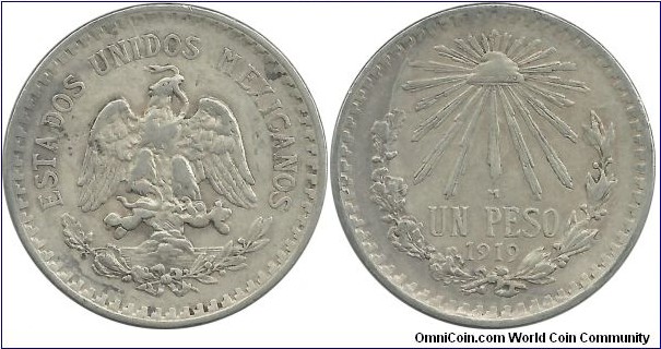 Mexico 1 Peso 1919 (18.13g / .800 Ag)