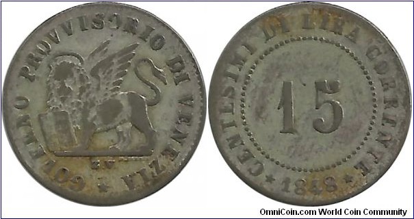 Provisional Government of Venice 15 Centesimi 1848ZV (1.87g / .229 Ag)