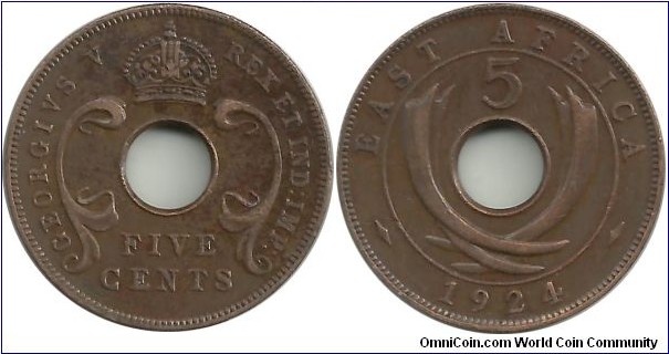 BEastAfrica 5 Cents 1924