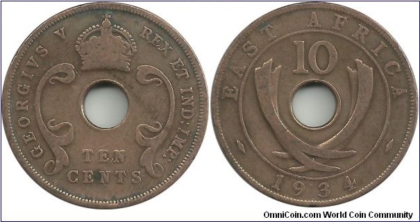 BEastAfrica 10 Cents 1934