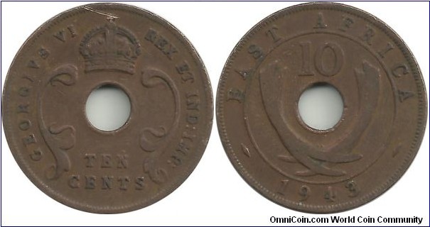 BEastAfrica 10 Cents 1943SA